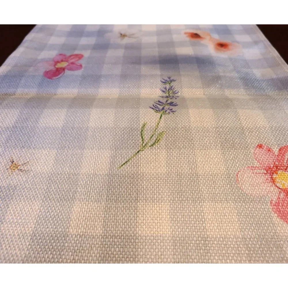 Floral Table Runner Cottage Farmhouse Decor Spring Summer Plaid Decorative Cloth